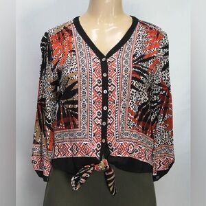Ruby Rd. Women's Multicolor Button-Up Blouse 3/4 sleeves